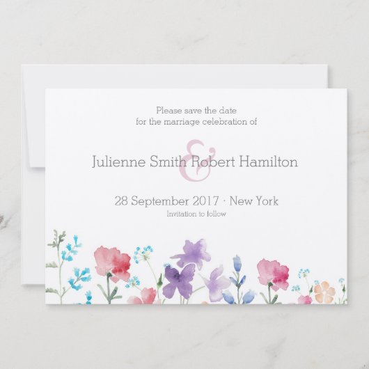 Save The Date Aquarelle florale fleur sauvage Enregistrer la dat (Devant)
