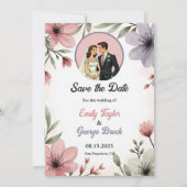 Save The Date Aquarelle Florale Mariée Et Mariage Romantique (Devant)