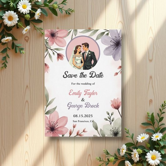 Save The Date Aquarelle Florale Mariée Et Mariage Romantique