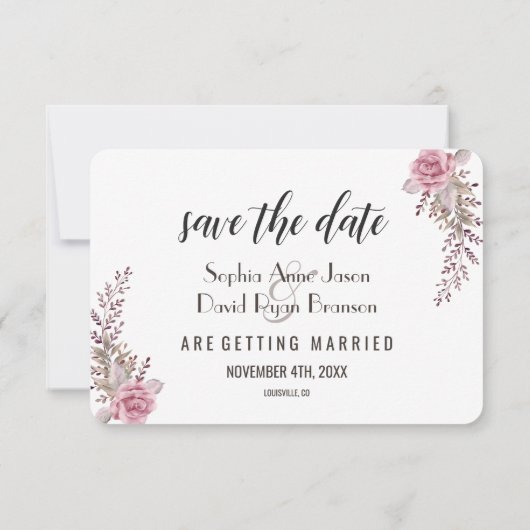 Save The Date Aquarelle florale Marsala Maroon Enregistrer la da (Dos)