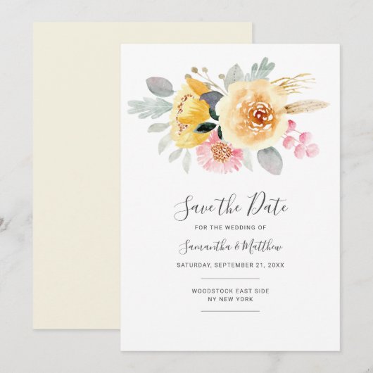Save The Date Aquarelle Florale Moderne Botanique Script (Devant / Derrière)