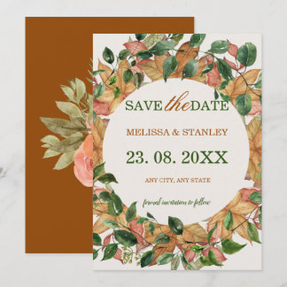 Save The Date Aquarelle Florale Orange Verdure Rustique