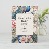 Save The Date Aquarelle Florale Peacock Chinoiserie Mariage (Debout devant)