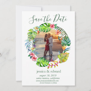 Save The Date Aquarelle florale tropicale Wreath Hawaii Photo