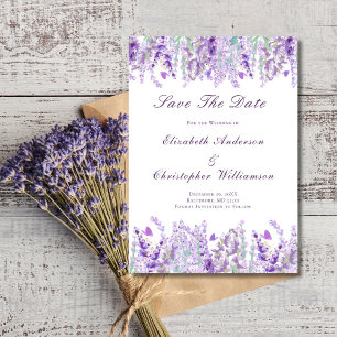 Save The Date Aquarelle Florale Vert Violet Lavande Élégant