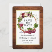 Save The Date Aquarelle Florale Vins de raisin Wreath Bois (Devant)