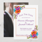 Save The Date Aquarelle Florale Violet Orange Enregistrer La Dat (Devant / Derrière)