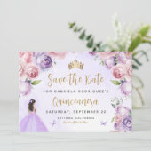 Save The Date Aquarelle Florale violette or Quinceañera (Debout devant)