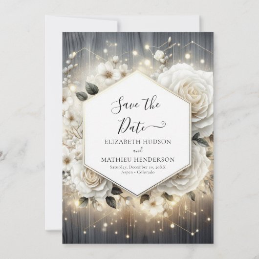 Save The Date Aquarelle Florales Roses blanches Mariage (Devant)