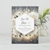 Save The Date Aquarelle Florales Roses blanches Mariage (Debout devant)