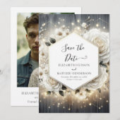 Save The Date Aquarelle Florales Roses blanches Mariage (Devant / Derrière)