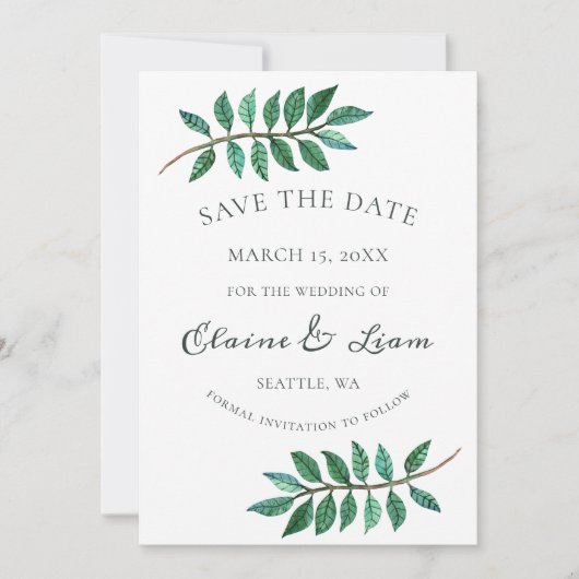 Save The Date Aquarelle Foliage Mariage de verdure (Devant)