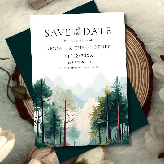Save The Date Aquarelle Forêt Boisée Mariage Enregistrer La Date