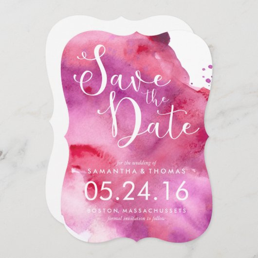 Save The Date Aquarelle Fuchsia et violet Enregistrer la date (Devant / Derrière)