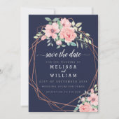 Save The Date Aquarelle géométrique en cuivre de marine Mariage (Devant)