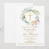 Save The Date Aquarelle Gold Cross Confirmation Florale (Devant / Derrière)
