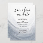 Save The Date Aquarelle gris bleu foncé Vague même Amour Nouveau (Devant / Derrière)