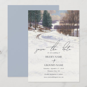 Save The Date Aquarelle Hiver Mariage paysage neige