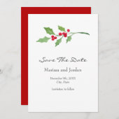 Save The Date Aquarelle Holly Sprig (Devant / Derrière)