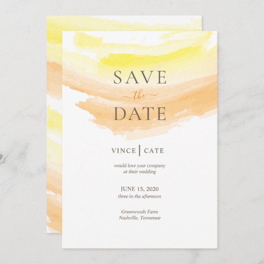 Save The Date Aquarelle jaune orange (Devant / Derrière)