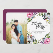 Save The Date Aquarelle Jolie Fleurs Enregistrer la date avec la (Devant / Derrière)