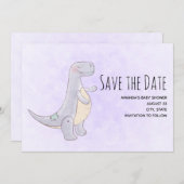 Save The Date Aquarelle Jouet Dinosaure Gris Cute (Devant / Derrière)