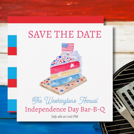 Save The Date Aquarelle Juillet 4 Fête du gâteau