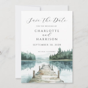 Save The Date Aquarelle Lac de Montagne en Forêt Faire Part de D