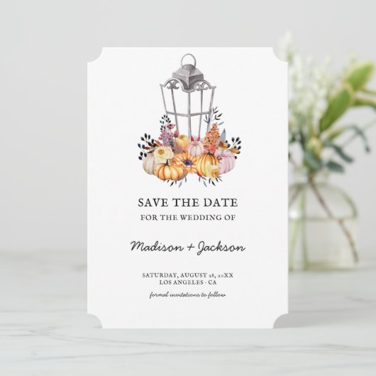 Save The Date Aquarelle lanterne Mariage Automne Enregistrer La  (Debout devant)