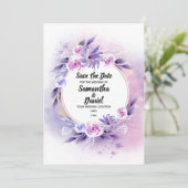 Save The Date Aquarelle Lavande et Rose violet clair (Debout devant)