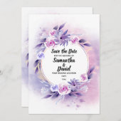Save The Date Aquarelle Lavande et Rose violet clair (Devant / Derrière)