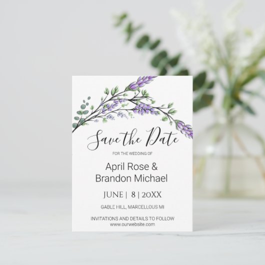 Save The Date Aquarelle Lavande Eucalyptus Enregistrer La Date (Debout devant)