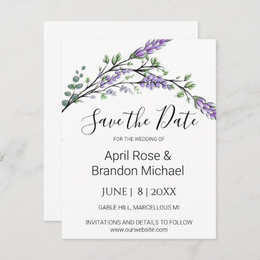 Save The Date Aquarelle Lavande Eucalyptus Enregistrer La Date (Devant / Derrière)