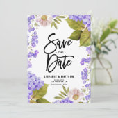 Save The Date Aquarelle Lavande Hydrangea Floral QR Code (Debout devant)