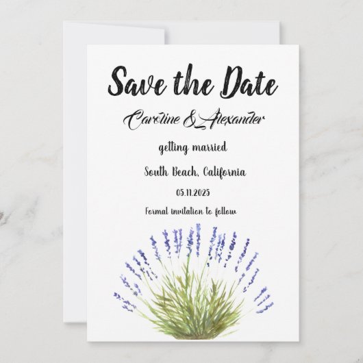 Save The Date Aquarelle Lavender Herbes Mariage Floral (Devant)
