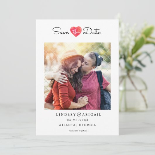 Save The Date Aquarelle LGBTQ Coeur Enregistrer la date avec la  (Debout devant)