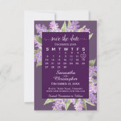 Save The Date Aquarelle Lilacs & Calendrier Plum Purple Mariage (Devant)