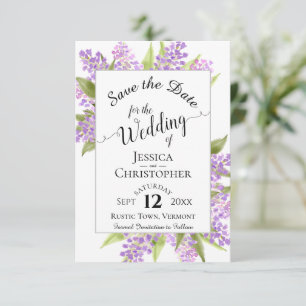 Save The Date Aquarelle Lilacs et calligraphie Mariage simple