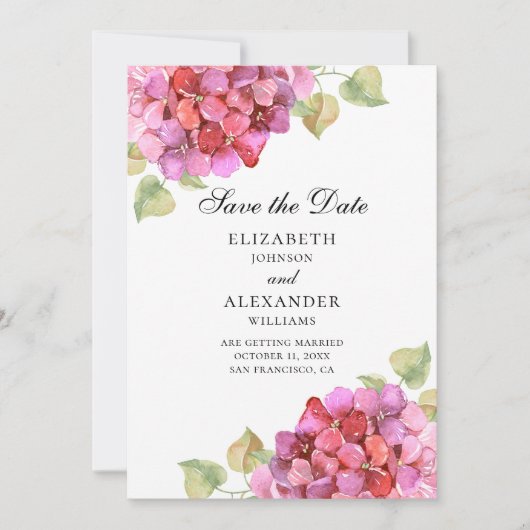 Save The Date Aquarelle lilas. Fleurs Fuchsia. Floral rose (Devant)
