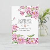 Save The Date Aquarelle Lotus Flower Mariage indien (Debout devant)