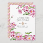 Save The Date Aquarelle Lotus Flower Mariage indien (Devant / Derrière)