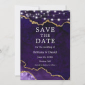 Save The Date Aquarelle Lumières de Géode d'Agate de Marbre Viol (Devant)