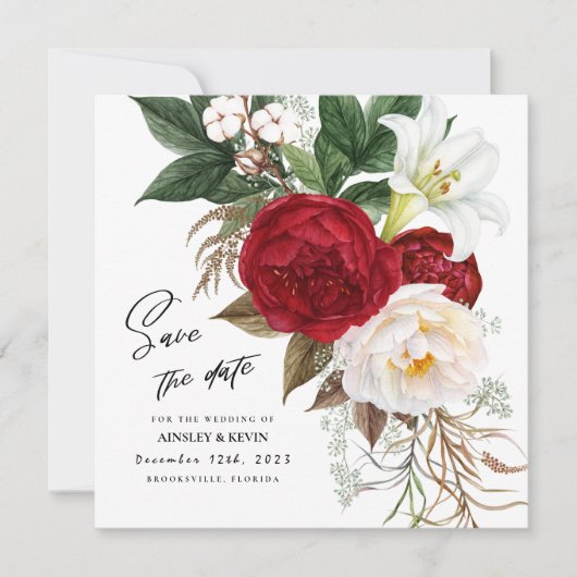 Save The Date Aquarelle luxuriante Bouquet Floral Mariage Monogr (Devant)