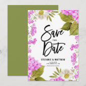Save The Date Aquarelle Magenta Hydrangea Floral (Devant / Derrière)