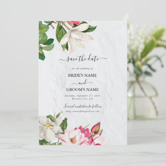 Save The Date Aquarelle Magnolia Fleurs Mariage (Debout devant)