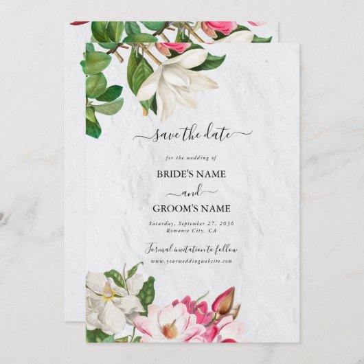 Save The Date Aquarelle Magnolia Fleurs Mariage (Devant / Derrière)