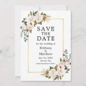 Save The Date Aquarelle Magnolias Rose Gold Frame Photo (Devant)