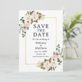 Save The Date Aquarelle Magnolias Rose Gold Frame Photo (Debout devant)