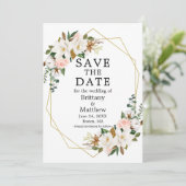 Save The Date Aquarelle Magnolias Rose Gold Geo Cadre Vert (Debout devant)