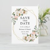Save The Date Aquarelle Magnolias Rose Roses Or (Debout devant)